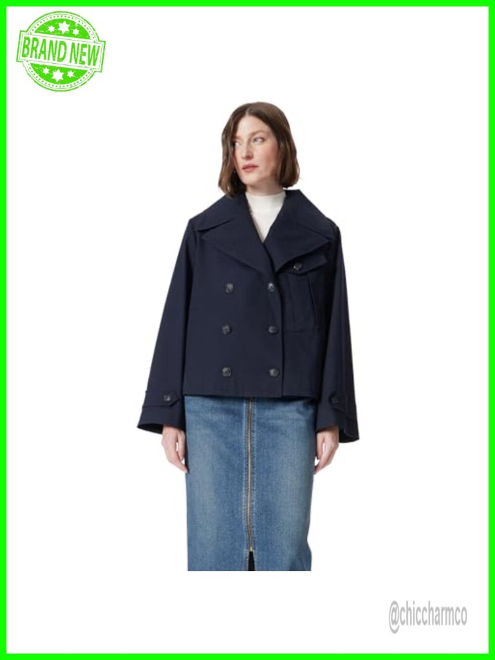 Cropped Trench Coat Women's Cotton Blend Double Breasted Notch Collar